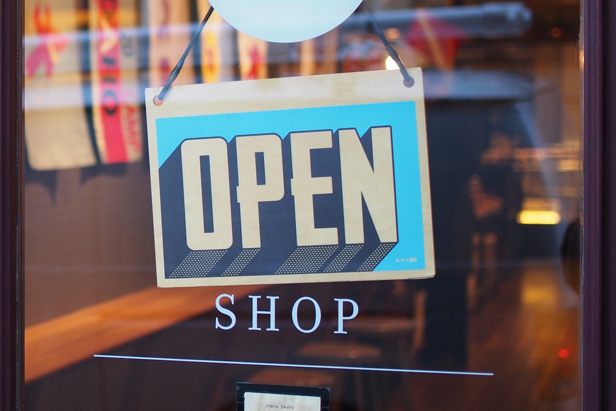 Independent shop entrance with an open sign